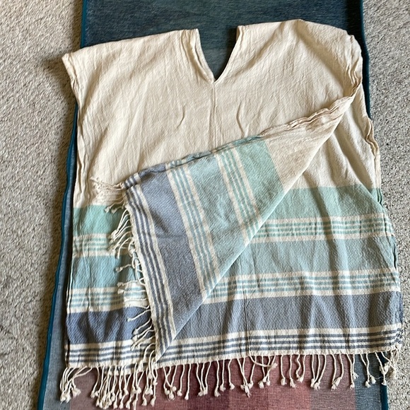 Tribe Alive Cream and Blue Accent Beach Kimono Swim Cover - Picture 12 of 14